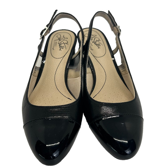 Womens LifeStrides Becoming Slingback‎ pump shoes Black Sz 8W Strap Wedge Party - Picture 2 of 9
